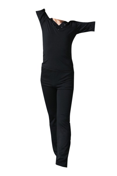 Custom-made Latin dance competition dance clothes, design solid color V-neck dance clothes, dance clothes suit supplier SKDO001 45 degree
